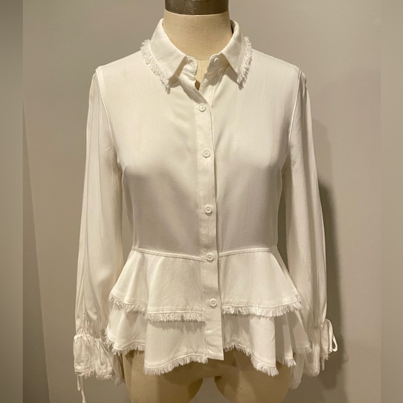 Mustard Seed white frayed blouse size S - Picture 2 of 9